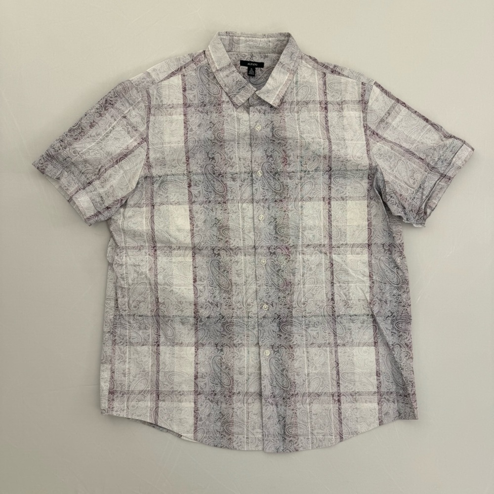 White Maroon Striped Alfani SS XL Button Up Shirt Extra Large Paisley Pattern